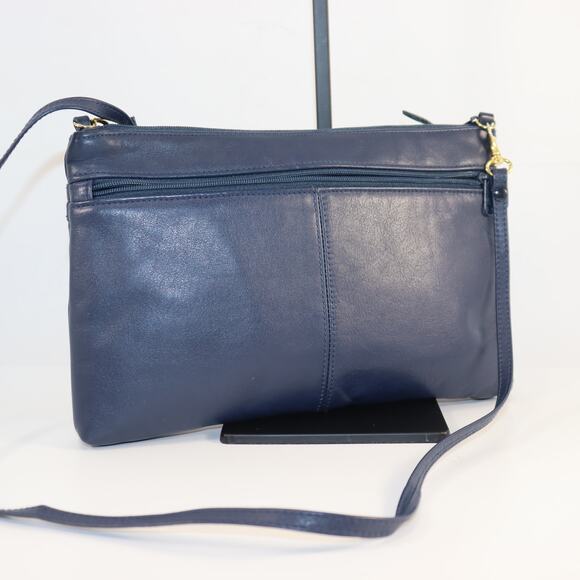 Vintage Cabin Creek Navy Genuine Leather Shoulder Bag with Gold Hardware - Picture 2 of 7
